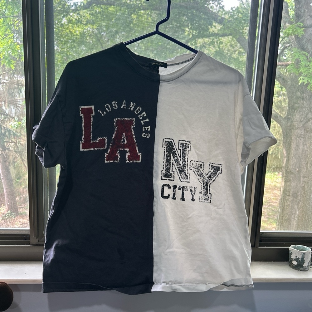LA Pop Art Black and White Graphic Asymmetrical T-Shirt
